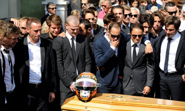 Formula One drivers pay their respects over the coffin of another French driver, Jules Bianchi, who died from injuries sustained at the 2014 Japanese Grand Prix.