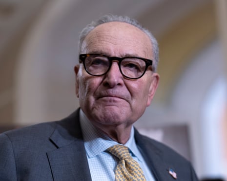 Senate minority leader Chuck Schumer meets with reporters to talk about the struggle to end the government shutdown.