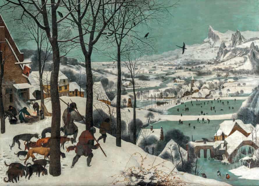 Trees so real they seem to jut out of the painting … Hunters in the Snow, 1565.