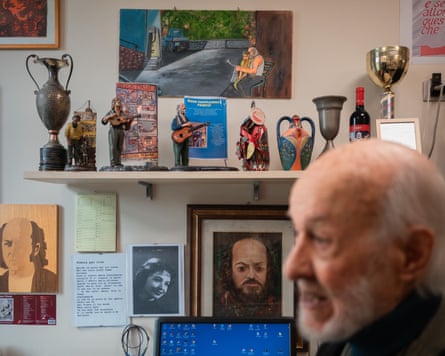 ‘Proud to sing’ … memorabilia including statuettes of Trincale performing.