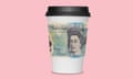 Composite image: Takeaway coffee cup with a fiver wrapped around it