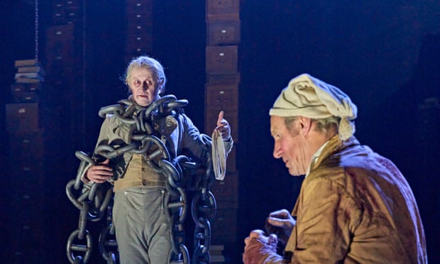 Mark Gatiss as Jacob Marley and Nicholas Farrell as Ebenezer Scrooge at Nottingham Playhouse.