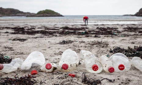 Coca-Cola bottles collected by Greenpeace volunteers during a beach clean in Mull, Scotland