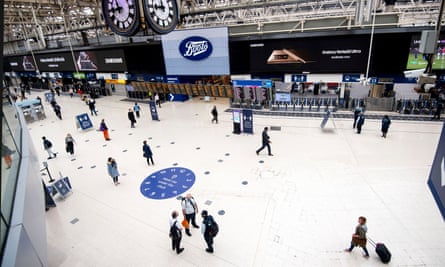 Waterloo station in London on 3 September 2020, showing very few commuters compared with before the pandemic.