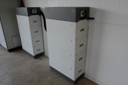 A battery tower inside a garage in a Byron Bay home, New South Wales.