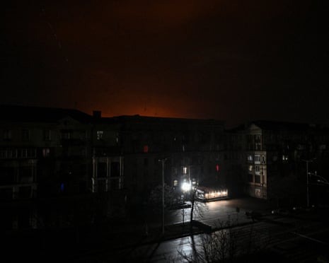 An empty dark street during a power blackout after critical civil infrastructure was hit by today's Russian drone strikes, amid Russia's attack on Ukraine, in Zaporizhzhia, Ukraine.