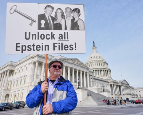 Man with 'Unlock all Epstein files!' placard in Washington.