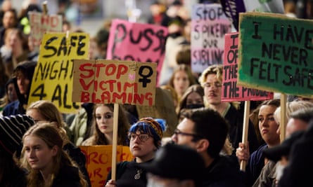 People protest against drug-facilitated sexual assaults in Manchester in 2021.