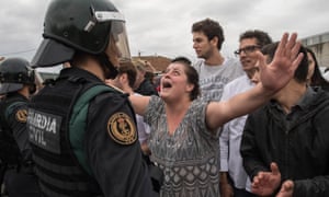 Police move in to prevent Catalans voting in Sunday’s illegal independence referendum at a polling station in Sant Julià de Ramis