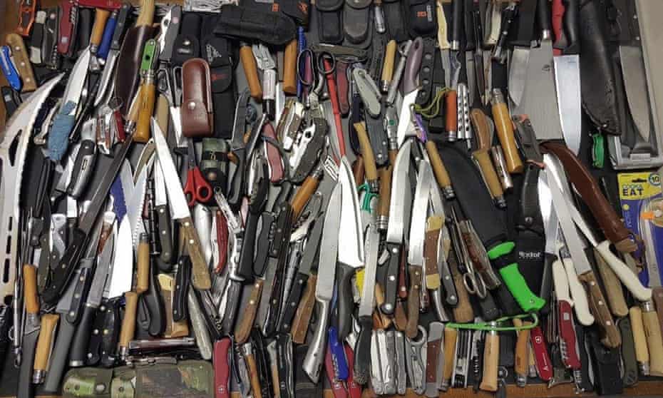 Handout photo from Metropolitan police of weapons, including more than 500 knives, recovered during a week of action in London in June last year.