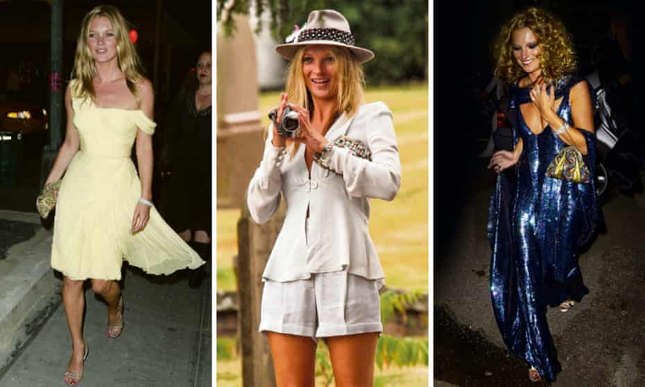 L to R: Kate Moss in 2003; at Bobby Gillespie’s wedding, 2006; at her 30th birthday party, 2004 – ‘It was themed The Beautiful and Damned. The day after, I learned that Britt Ekland had owned it previously and wore it to a Bond premiere.’