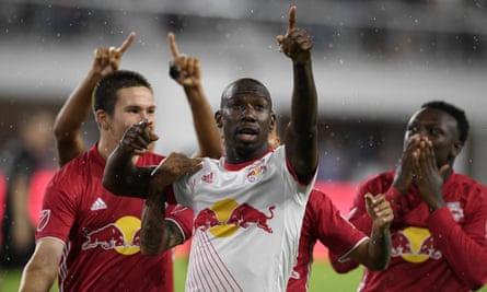 Bradley Wright-Phillips celebrates scoring against DC United in July 2018