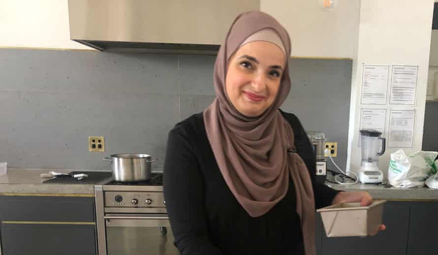 Fatimah in the kitchen, preparing maamoul.
