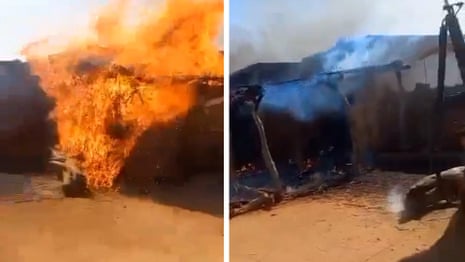CIR-verified footage shows buildings on fire in South Kordofan Al-Takma village in December 