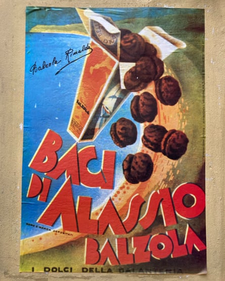 old poster for Balzola’s Baci biscuits