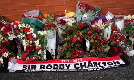 Floral tributes outside Old Trafford.