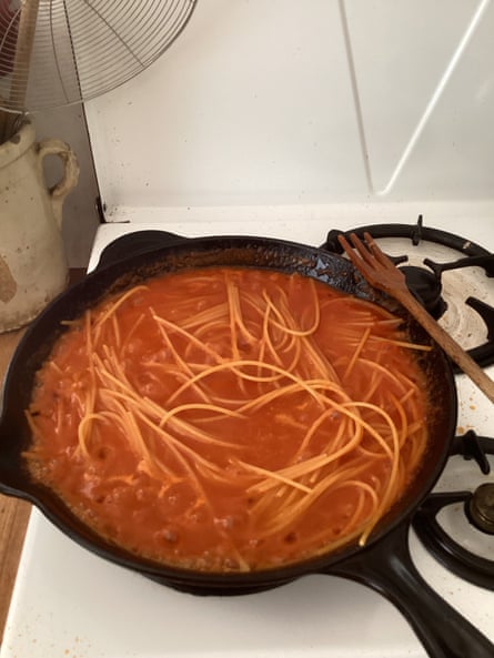 Rachel Roddy’s spaghetti all’ assassina is cooked in the sauce.