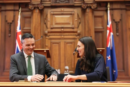 Green party leader James Shaw with prime minister-elect Jacinda Ardern.