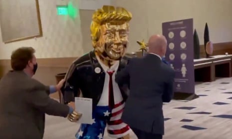 The Trump statue at CPAC. The statue is fitting because of the golden thread that runs through Trump’s career.