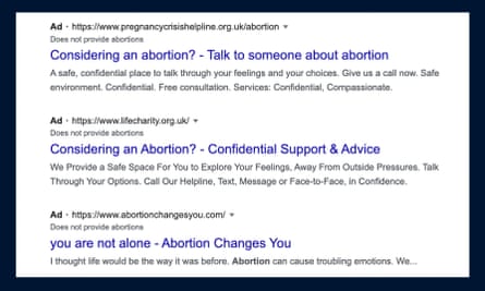Google advert styled to look like real internet search results for women seeking pregnancy advice.