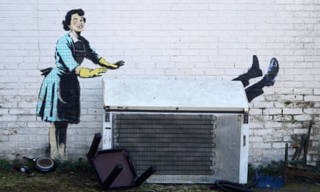 A Banksy artwork on the side of a house in Margate in February 2023.