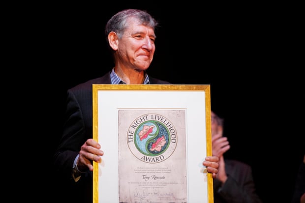 Australian agronomist Tony Rinaudo receives the Right Livelihood Award at a ceremony in the Vasa Museum in Stockholm.