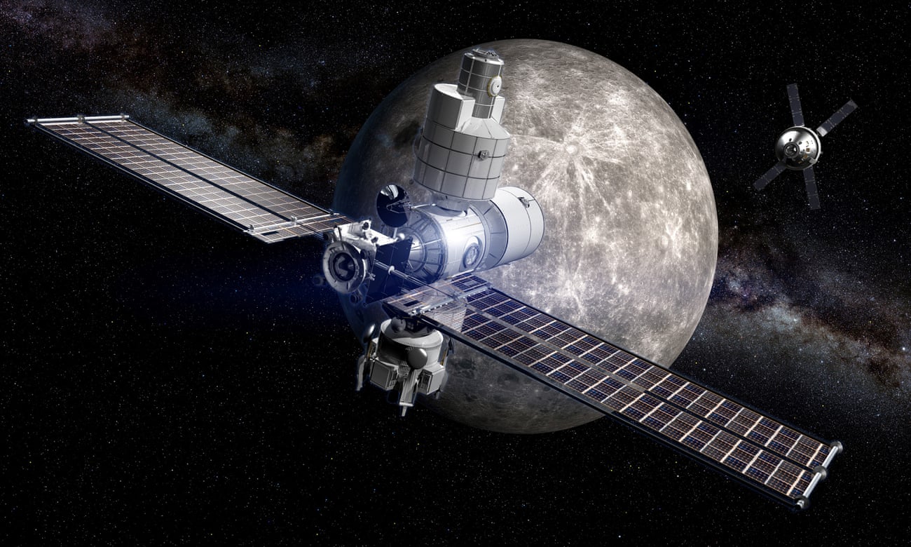 The Deep Space Gateway, seen here in an artist’s rendering, would be a spaceport in lunar orbit. Boeing