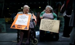 A protest outside the offices of Atos