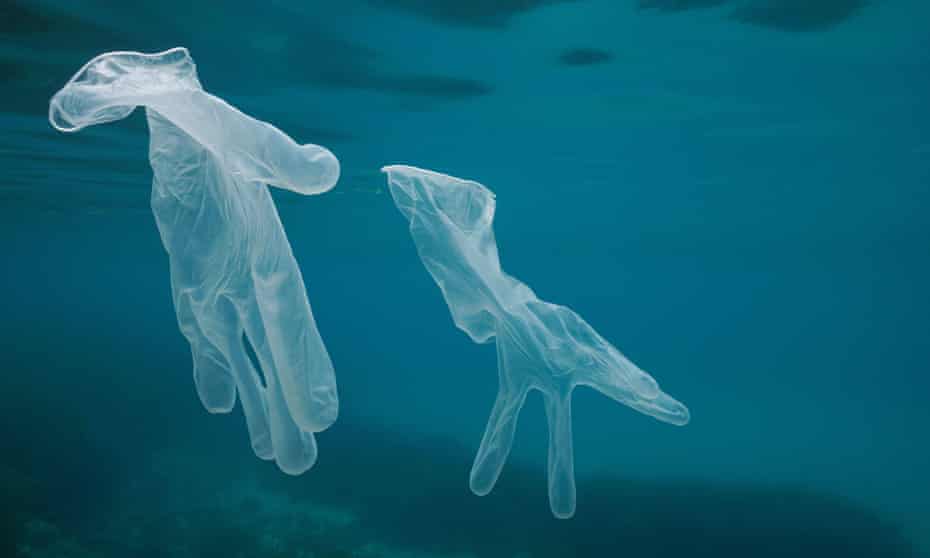plastic gloves float in water