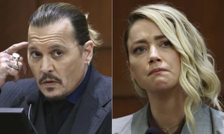 Composite of Johnny Depp and Amber Heard in court