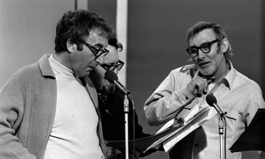 Peter Sellers, Harry Secombe and Spike Milligan during rehearsals for the Goon Show in 1968, at Thames Television studios in London.