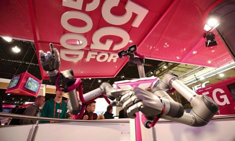 A robot that utilises 5G technology on Deutsche Telekom’s stand at this month’s Mobile World Congress.