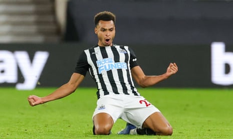 Jacob Murphy celebrates after his 89th-minute free-kick gave Newcastle a 1-1 draw in their Premier League match at Wolves.