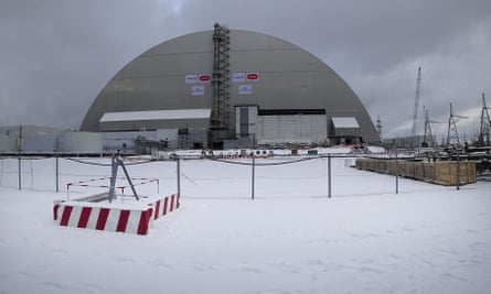 A view of the new shelter installed over the the exploded reactor at the Chernobyl nuclear plan.