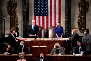 Nancy Pelosi Mike Pence take part in a joint session of Congress to certify the 2020 election results on Capitol Hill in Washington, US.