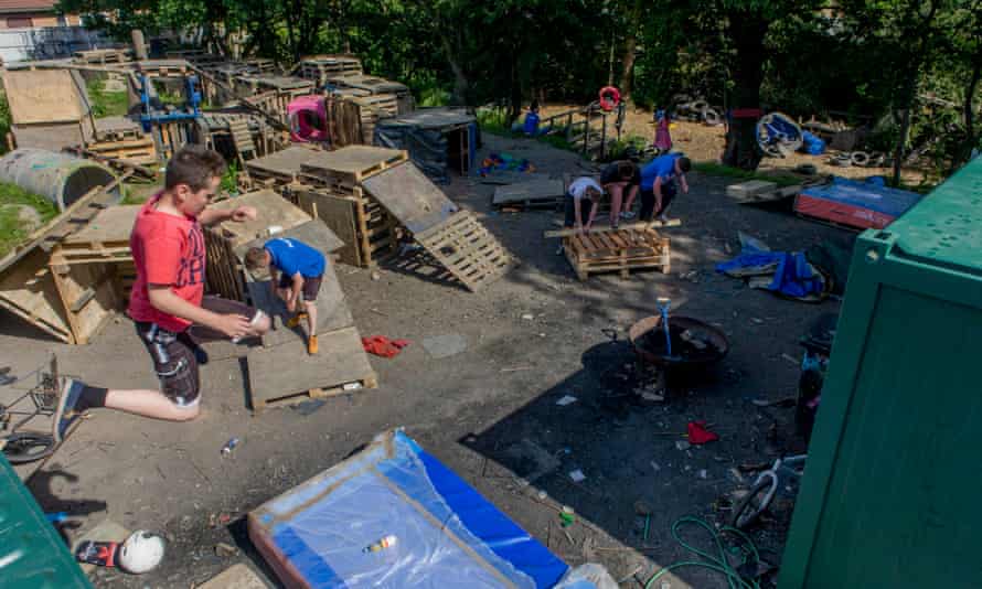 The Land, on the Plas Madoc estate in Wrexham, is a modern-day junk playground where children are encouraged to play freely.