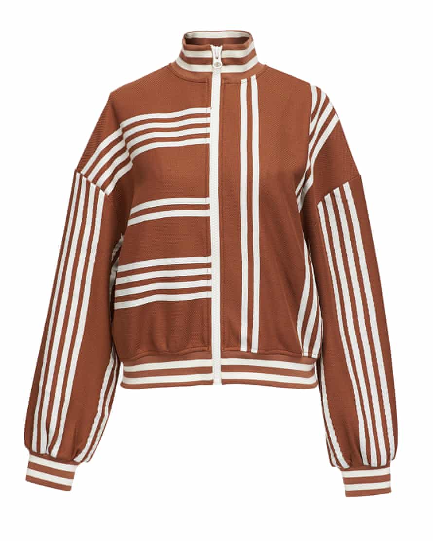 Essentiel Antwerp brown and white striped lightweight track jacket spring summer 2022 fashion trend