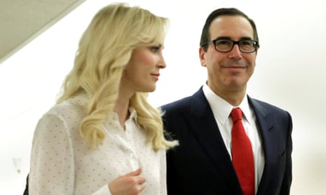 Steven Mnuchin with his wife, the British actor Louise Linton, in Washington. The pair have previously caused controversy with a government trip to Kentucky during the solar eclipse. 