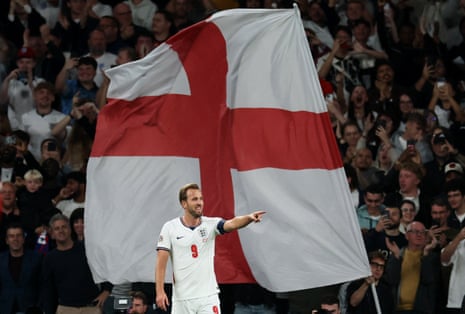 England's Harry Kane celebrates scoring their second goal.