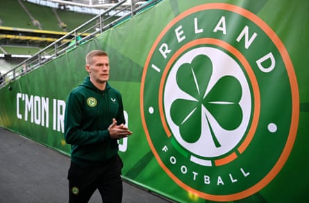 James McClean of Republic of Ireland before the Euro 2024 qualifier between Republic of Ireland and France at Aviva Stadium in Dublin