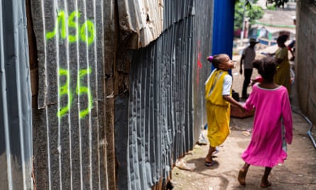 Children in an informal housing area in Kongou, Mayotte, April 2023