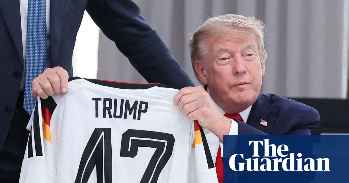 German chancellor Merz gifts Trump football shirt at G7 – video