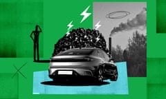 Electric car and pile of tyres illustration
