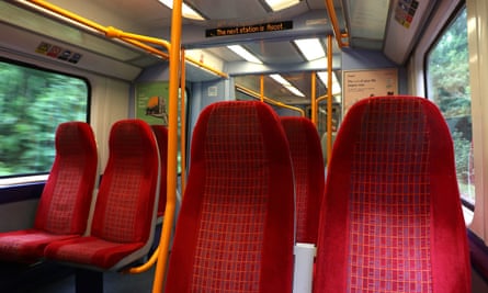 An empty train carriage on a South Western Railway train from London Waterloo to Ascot