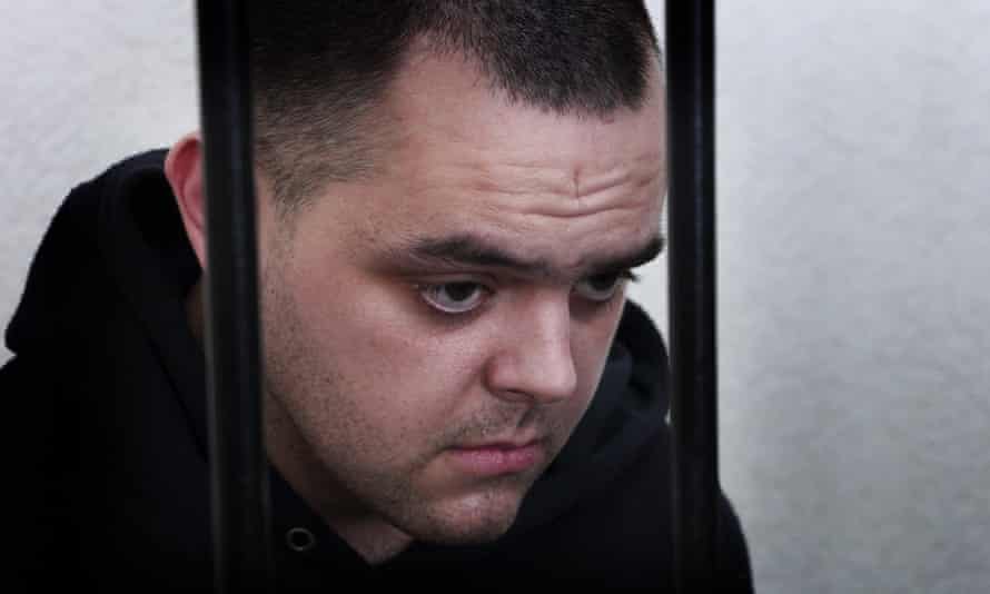 British citizen Aiden Aslin in a courtroom in the self-proclaimed Donetsk People’s Republic.