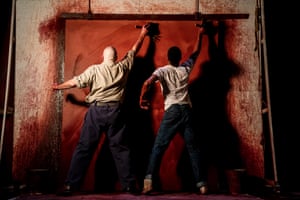 Highlight of the production … the pair cover a canvas in an undercoat.