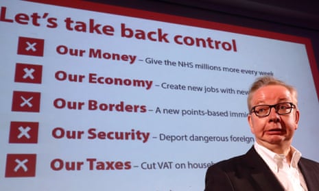 Environment secretary, Michael Gove talks to supporters during a Vote Leave rally in 2016 when he was justice secretary.