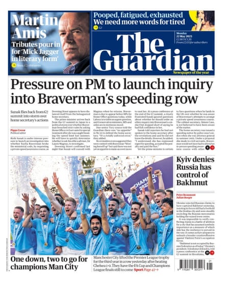 Guardian frontpage 22 May 2023