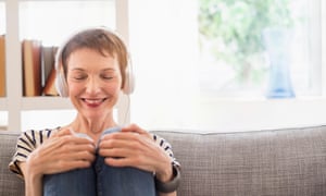 Smiling senior woman with headphones.