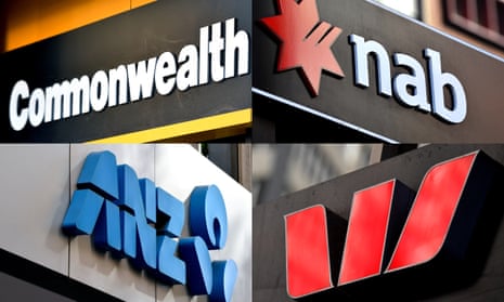 Signs and logos of the big four Australian banks - Commonwealth, National Australia, AN Z and Westpac